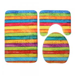 3D Printed Flannel Memory Foam Colorful 3 Pieces Bath Mat Set 