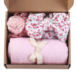 3Pcs Bamboo Cotton Baby Receiving Blanket+Nylon Headband+Knit Cap 