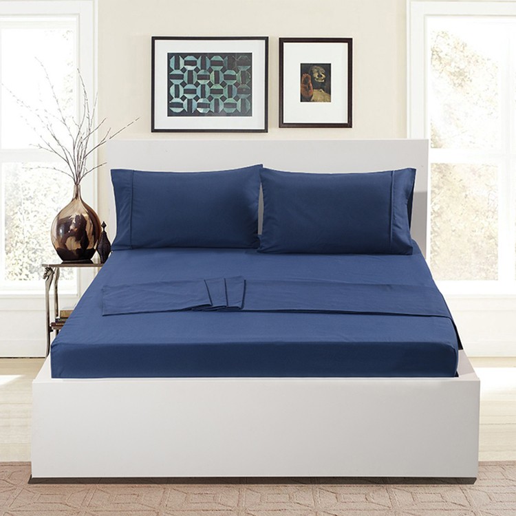 4PCS 100% Cotton 300TC Solid Color Bed Sheet Sets