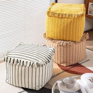 Boho Fashion Multi-use Floor Decor Yarn Dyed Cotton Woven Pouf  Boho Fashion Multi-use Floor Decor Yarn Dyed Cotton Woven Pouf