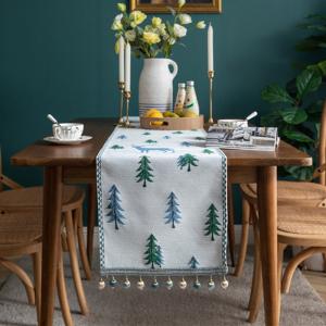 Christmas Ornament Hand Embroidered Chenille Macrame Table Runner