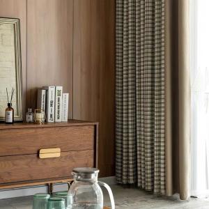 Cotton and Linen Plaid Color-blocking Curtain Cloth Blackout Minimalist Living Room Curtains