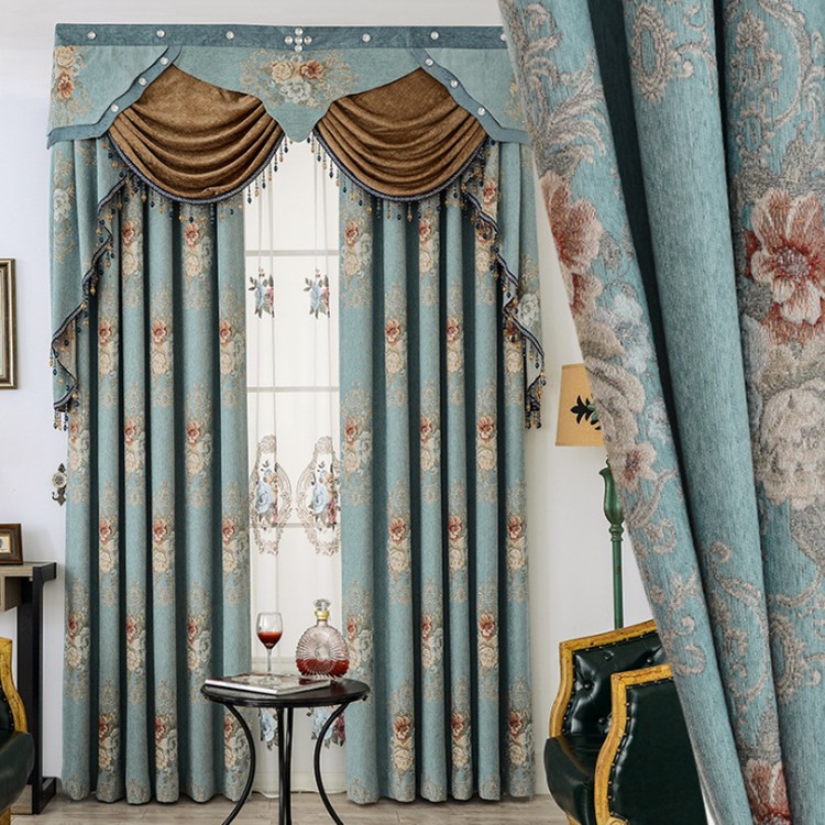Double Layers 100% Polyester Luxury Jacquard Blackout Curtain