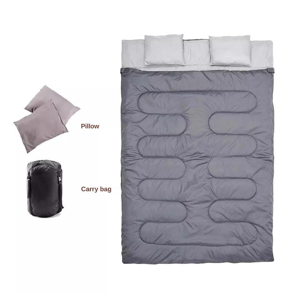 Double People Winter Outdoor Camping Double Sleeping Bag with 2 Pillows