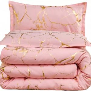 Eco-Friendly Marble Texture Mixes with Gold Metallic Foil Style Duvet Cover Set