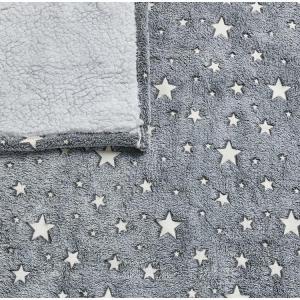 Flannel Fleece Star Moon Shining Grey Blanket with Sherpa Flannel Fleece Star Moon Shining Grey Blanket with Sherpa