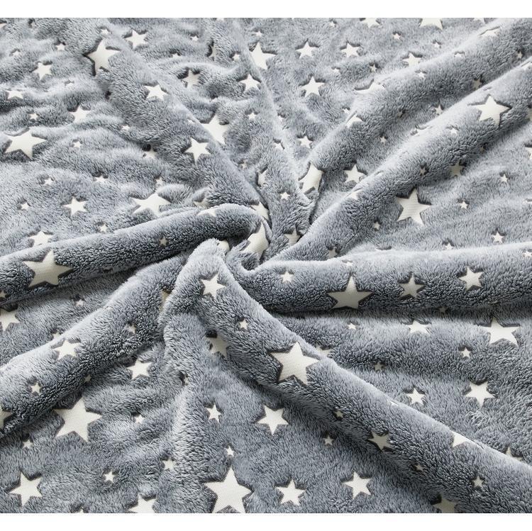 Flannel Fleece Star Moon Shining Grey Blanket with Sherpa