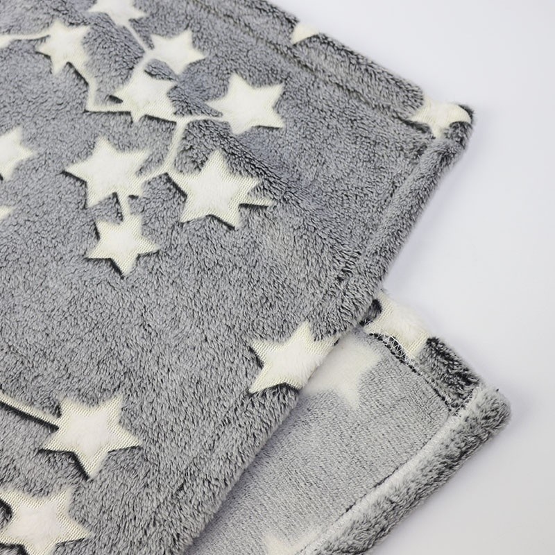 Flannel Plush Star Moon Shining Grey Blanket 