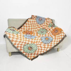 Flower Grid Cotton Throw Blanket Custom Tapestry Woven Blanket