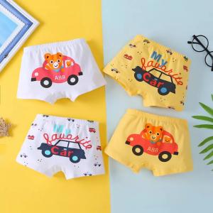 Four Pairs Kids Cartoon Car Animal Boys Boxer Briefs Children Cotton Underwear