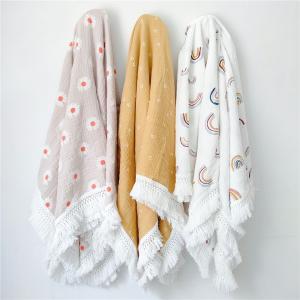 Infants 100% Cotton Printed Tassel Blanket Baby Muslin Swaddle Wraps Towel