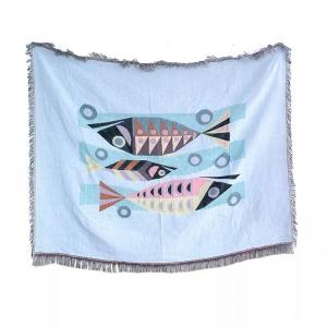 Jacquard Woven Tapestry Blanket with Fish Pattern for Picnic Blanket Jacquard Woven Tapestry Blanket with Fish Pattern for Picnic Blanket