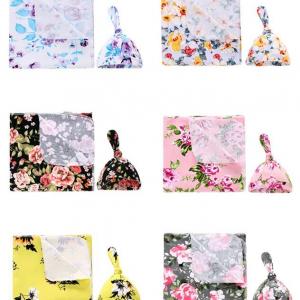 Knit New Born Baby Receiving Blankets and Hat Gift Set Baby Wrap Swaddle Blanket