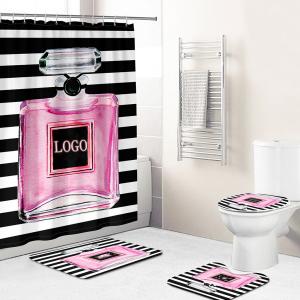 Luxury 4pcs Brand Name Bathroom Shower Curtains Set with Rings