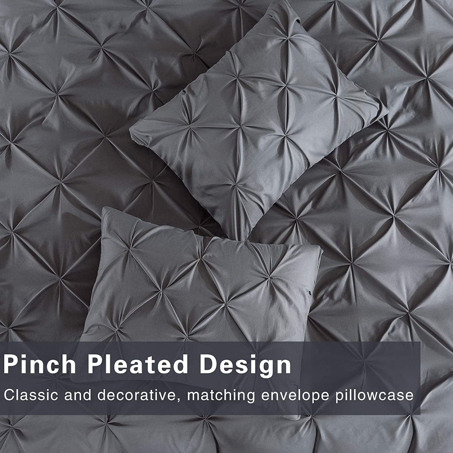 3 pieces Pintuck Pinch Pleated 110gsm Thick Microfiber Duvet Comforter Cover with Zipper Closure