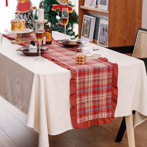 Plaid Yarn-dyed Cotton Woven Custom Festival Red Table Runner