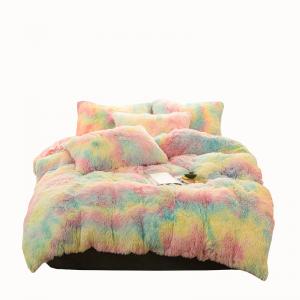 Plush Shaggy Duvet Cover Set Queen Size Rainbow Faux Fur Fluffy Bedding Set