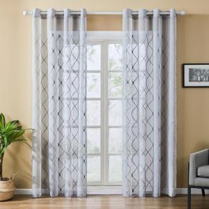 Topfinel Geometric Design Sheer Curtain Tulle Window Curtains