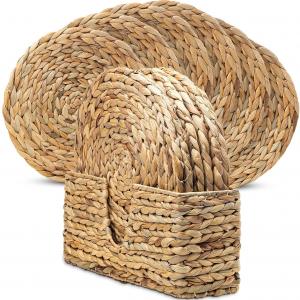 Water Hyacinth Braided Placemat with Tall Holder, Heat Resistant Non-Slip